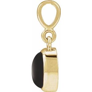 14K Yellow Gold Natural Black Onyx Cabochon Solitaire Pendant
