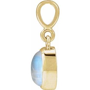 14K Yellow Gold Natural Rainbow Moonstone Cabochon Solitaire Pendant