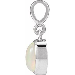 Platinum Natural White Opal Cabochon Solitaire Pendant