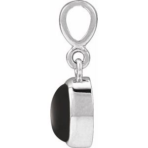 14K White Gold Natural Black Onyx Cabochon Solitaire Pendant