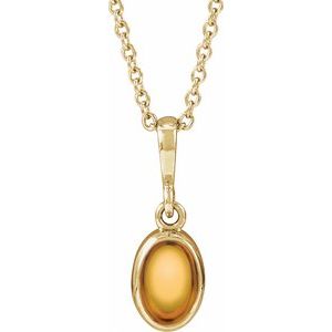 14K Yellow Gold Natural Citrine Cabochon Solitaire 16-18" Necklace