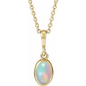 14K Yellow Gold Natural Ethiopian Opal Cabochon Solitaire 16-18" Necklace