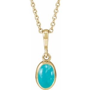 14K Yellow Gold Natural Turquoise Cabochon Solitaire 16-18" Necklace
