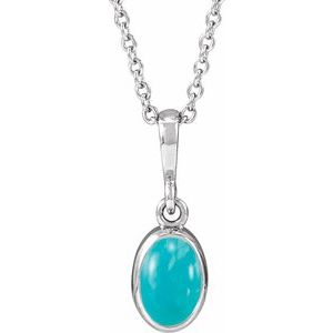 Sterling Silver Natural Turquoise Cabochon Solitaire 16-18" Necklace