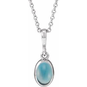 Sterling Silver Natural London Blue Topaz Cabochon Solitaire 16-18" Necklace