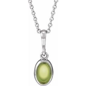 Sterling Silver Natural Peridot Cabochon Solitaire 16-18" Necklace