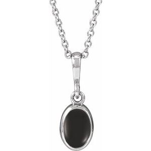 Sterling Silver Natural Black Onyx Cabochon Solitaire 16-18" Necklace