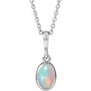 Sterling Silver Natural Ethiopian Opal Cabochon Solitaire 16-18" Necklace