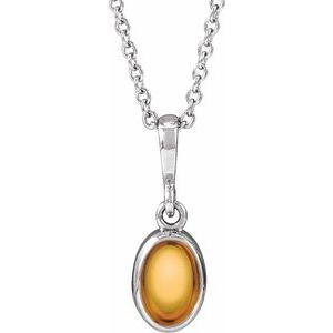 Platinum Natural Citrine Cabochon Solitaire 16-18" Necklace