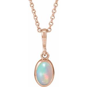 14K Rose Gold Natural Ethiopian Opal Cabochon Solitaire 16-18" Necklace