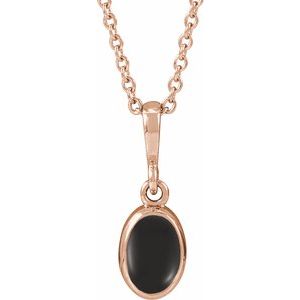 14K Rose Gold Natural Black Onyx Cabochon Solitaire 16-18" Necklace