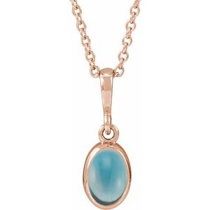 14K Rose Gold Natural London Blue Topaz Cabochon Solitaire 16-18" Necklace