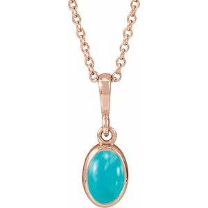 14K Rose Gold Natural Turquoise Cabochon Solitaire 16-18" Necklace