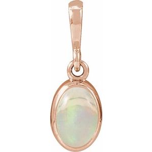 14K Rose Gold Natural White Opal Cabochon Solitaire Pendant