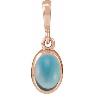 14K Rose Gold Natural London Blue Topaz Cabochon Solitaire Pendant