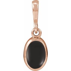 14K Rose Gold Natural Black Onyx Cabochon Solitaire Pendant