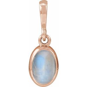 14K Rose Gold Natural Rainbow Moonstone Cabochon Solitaire Pendant