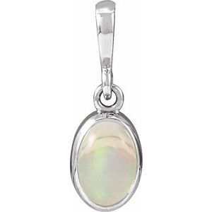 14K White Gold Lab-Grown White Opal Cabochon Solitaire Pendant