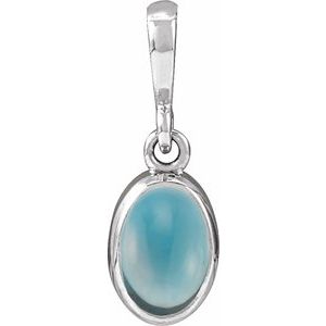 Platinum Natural London Blue Topaz Cabochon Solitaire Pendant