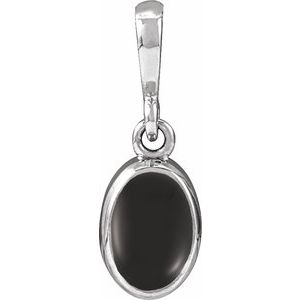 14K White Gold Natural Black Onyx Cabochon Solitaire Pendant