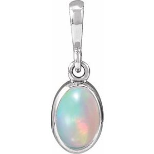 Sterling Silver Natural Ethiopian Opal Cabochon Solitaire Pendant