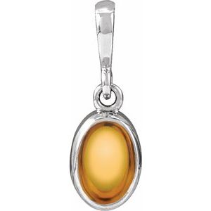 Platinum Natural Citrine Cabochon Solitaire Pendant