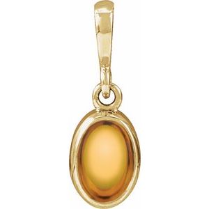 14K Yellow Gold Natural Citrine Cabochon Solitaire Pendant