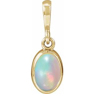 14K Yellow Gold Natural Ethiopian Opal Cabochon Solitaire Pendant