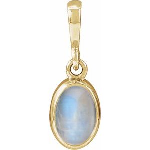 14K Yellow Gold Natural Rainbow Moonstone Cabochon Solitaire Pendant