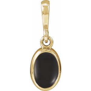 14K Yellow Gold Natural Black Onyx Cabochon Solitaire Pendant