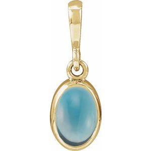 14K Yellow Gold Natural London Blue Topaz Cabochon Solitaire Pendant