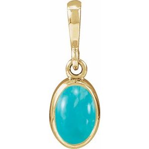 14K Yellow Gold Natural Turquoise Cabochon Solitaire Pendant
