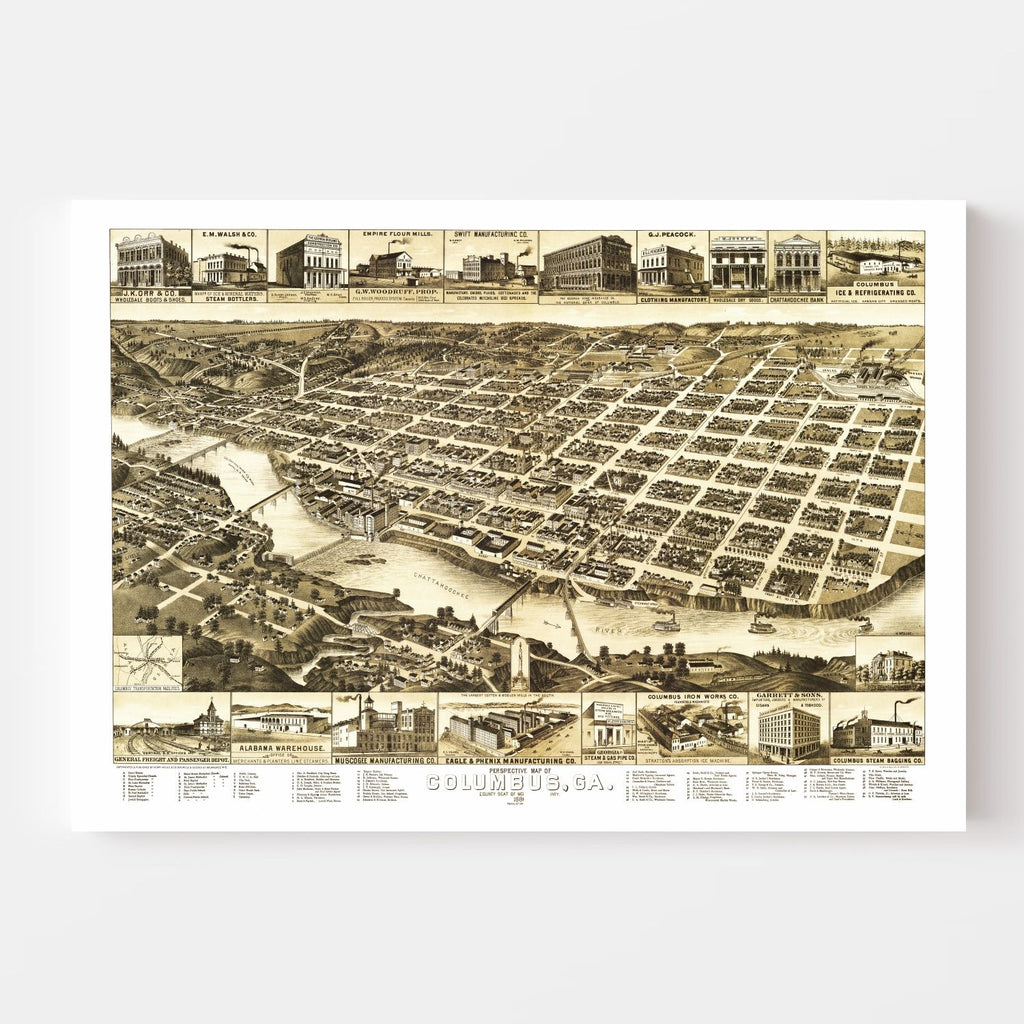 Vintage Map of Columbus, Georgia 1886