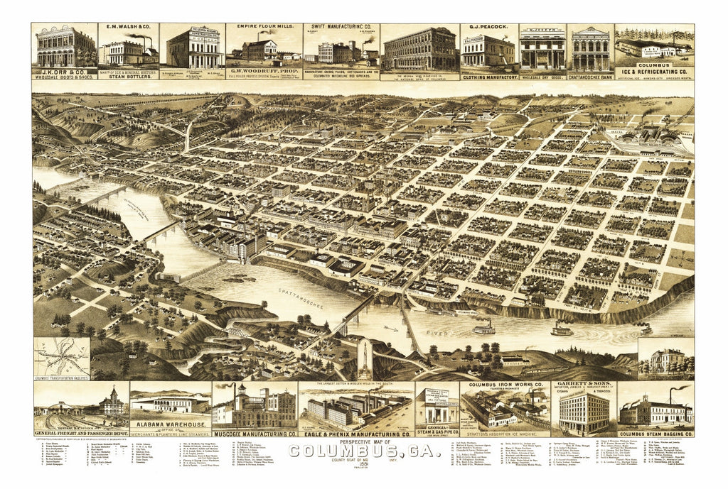 Vintage Map of Columbus, Georgia 1886