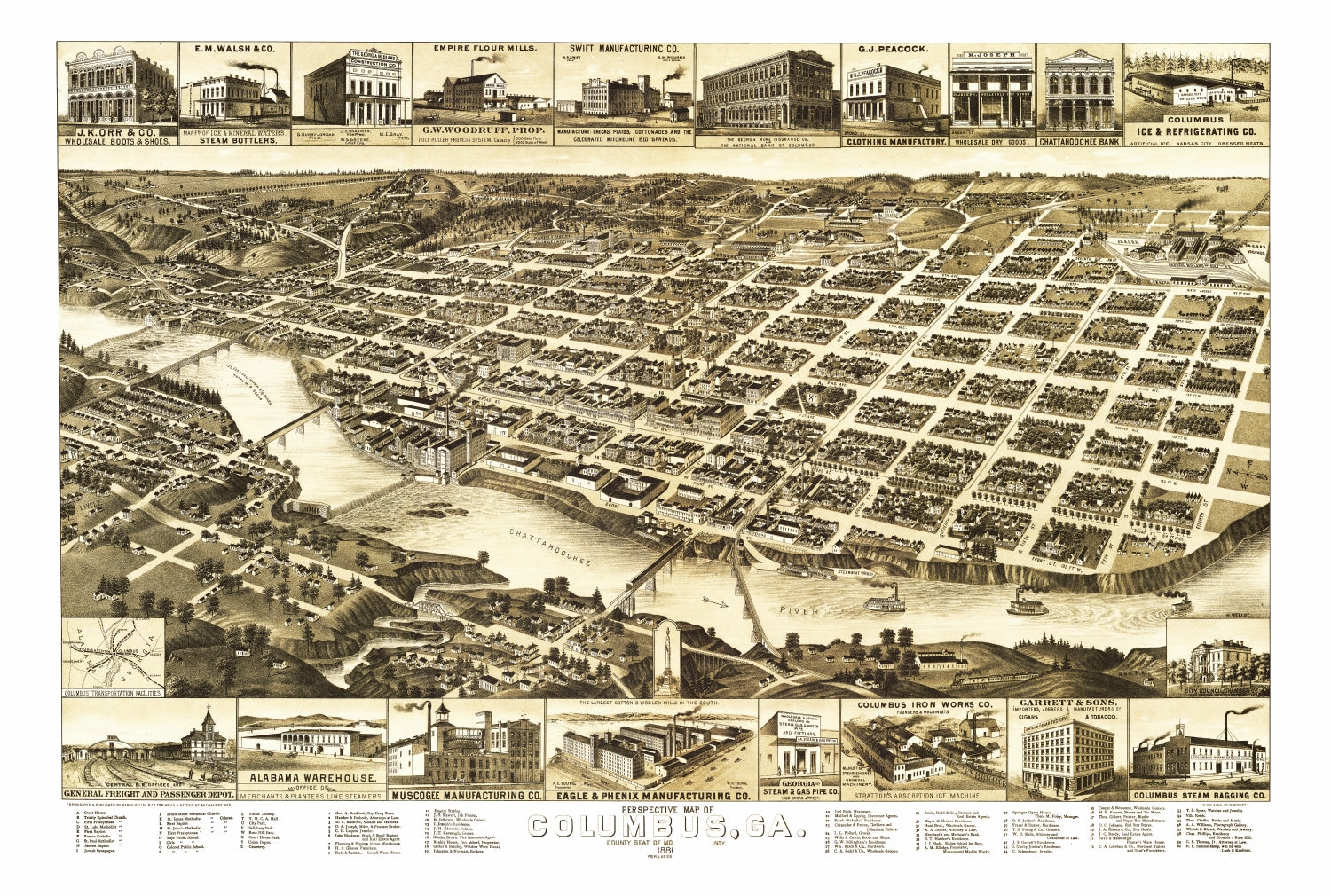 Vintage Map of Columbus, Georgia 1886