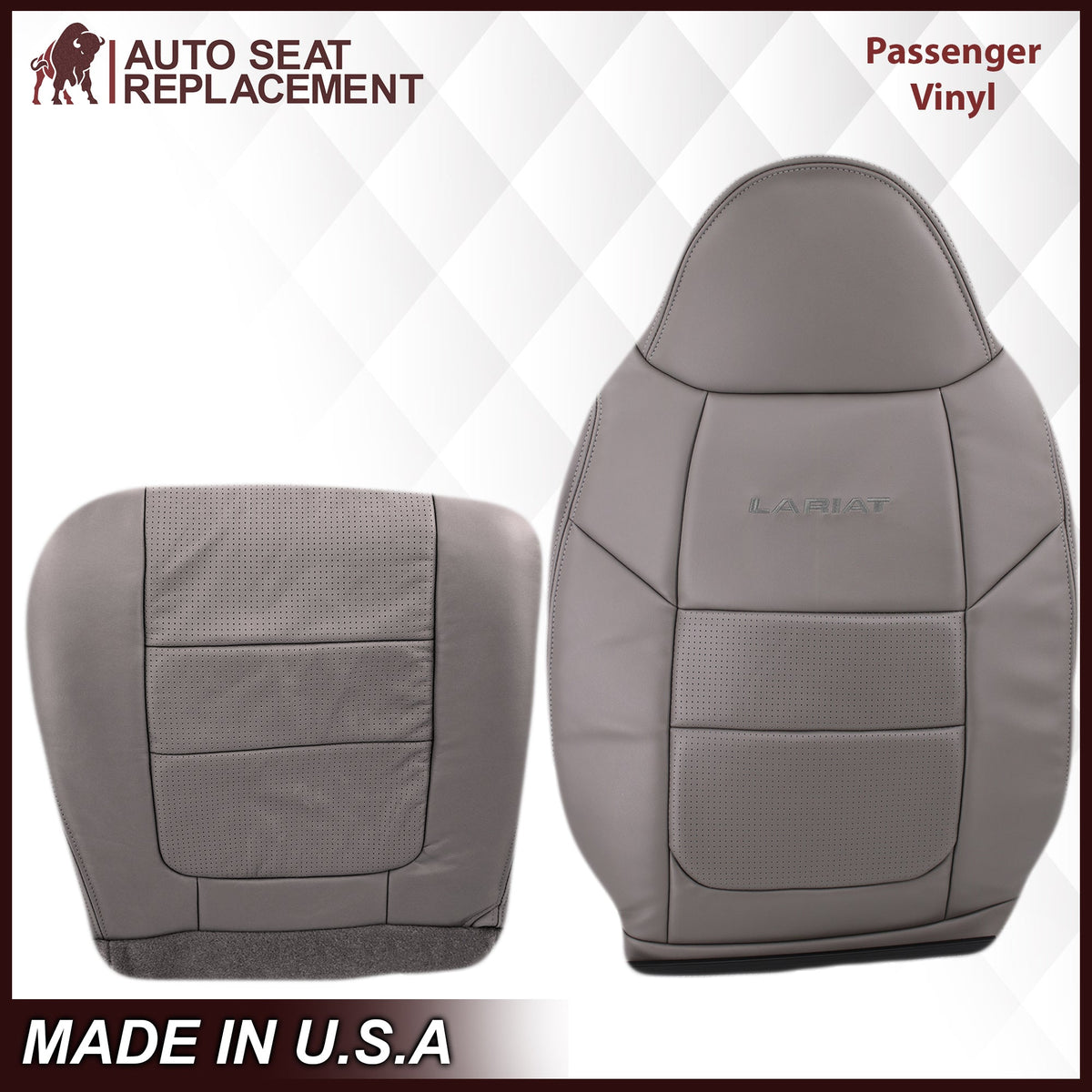 2001 Ford F250 F350 Lariat Perforated Seat Cover in Gray: Choose Leather or Vinyl