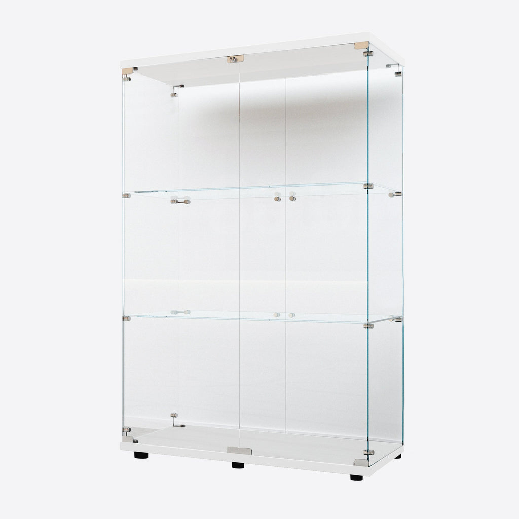 Tempered Glass Display Cabinet,Wine Cabinet,storage Cabinet,File Cabinet,with Battery-powered paipai light,Adjustable Floor Feet,Suitable for uneven ground,Can be placed anywhere,color:white