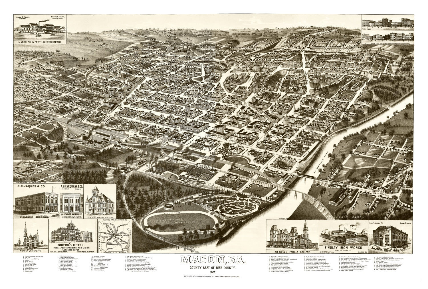 Vintage Map of Macon, Georgia 1887
