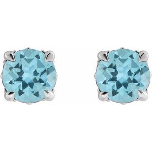 14K White Gold Natural Sky Blue Topaz & .06 CTW Natural Diamond Semi-Set Hidden Halo-Style Stud Earrings – image 2