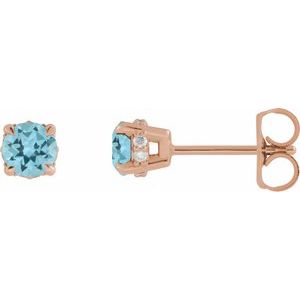 14K Rose Gold Natural Sky Blue Topaz & .06 CTW Natural Diamond Semi-Set Hidden Halo-Style Stud Earrings