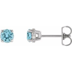 14K White Gold Natural Sky Blue Topaz & .06 CTW Natural Diamond Semi-Set Hidden Halo-Style Stud Earrings