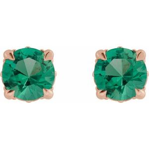14K Rose Gold Lab-Grown Emerald & .06 CTW Natural Diamond Semi-Set Hidden Halo-Style Stud Earrings – image 2