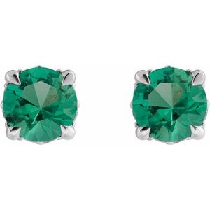14K White Gold Lab-Grown Emerald & .06 CTW Natural Diamond Semi-Set Hidden Halo-Style Stud Earrings – image 2