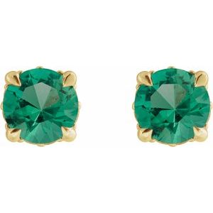14K Yellow Gold Lab-Grown Emerald & .06 CTW Natural Diamond Semi-Set Hidden Halo-Style Stud Earrings – image 2
