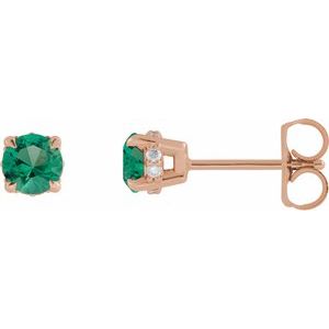 14K Rose Gold Lab-Grown Emerald & .06 CTW Natural Diamond Semi-Set Hidden Halo-Style Stud Earrings