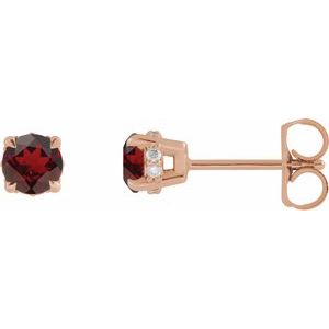 14K Rose Gold Natural Mozambique Garnet & .06 CTW Natural Diamond Semi-Set Hidden Halo-Style Stud Earrings