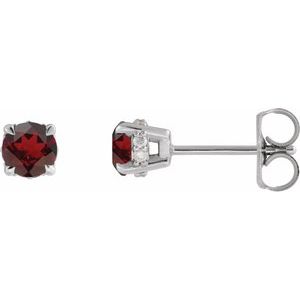 Platinum Natural Mozambique Garnet & .06 CTW Natural Diamond Semi-Set Hidden Halo-Style Stud Earrings