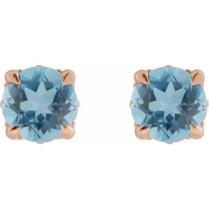 14K Rose Gold Natural Aquamarine & .06 CTW Natural Diamond Semi-Set Hidden Halo-Style Stud Earrings – image 2