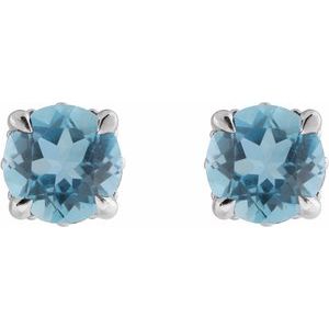 Sterling Silver Natural Aquamarine & .06 CTW Natural Diamond Semi-Set Hidden Halo-Style Stud Earrings – image 2