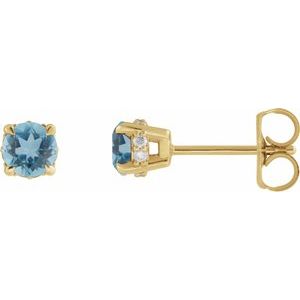 14K Yellow Gold Natural Aquamarine & .06 CTW Natural Diamond Semi-Set Hidden Halo-Style Stud Earrings